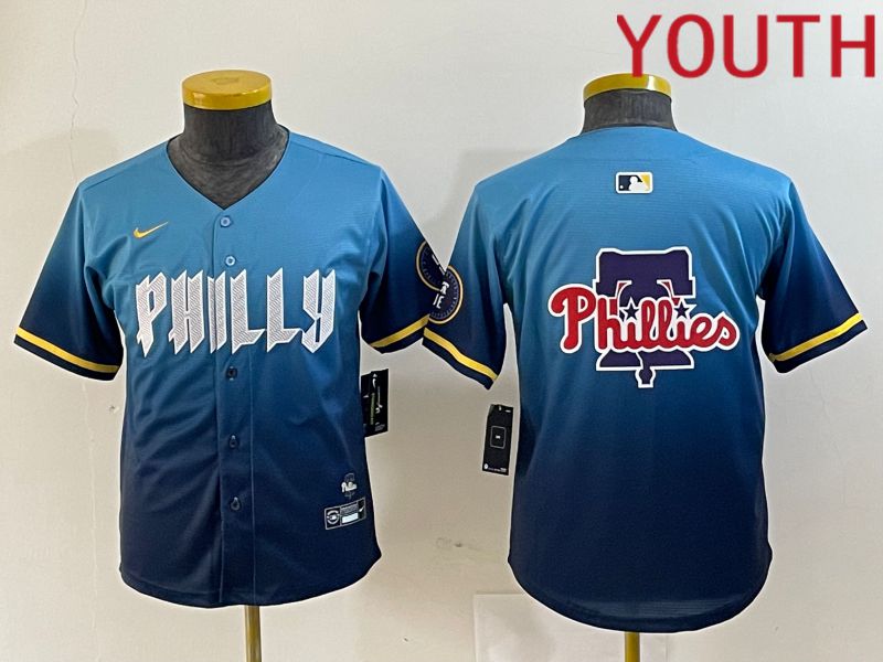 Youth Philadelphia Phillies Blank Blue City Edition Nike 2024 MLB Jersey style 3->youth mlb jersey->Youth Jersey